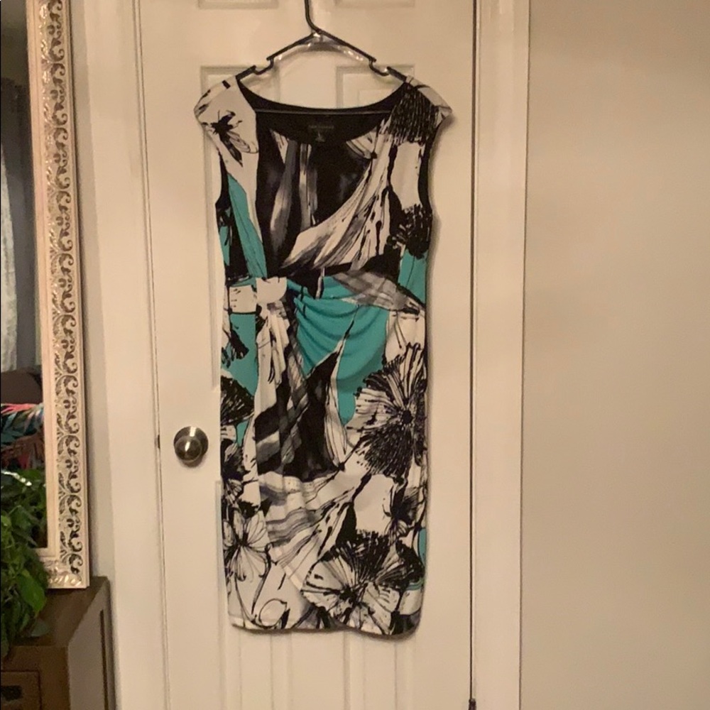 connected apparel Black, White & Teal Floral Midi Sheath Dress